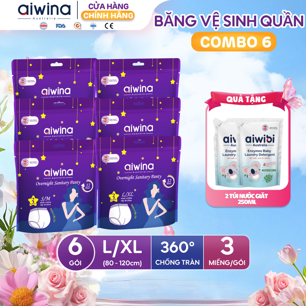 Combo 6 Băng vệ sinh quần Aiwina ngày và đêm size L/XL gói 3 miếng