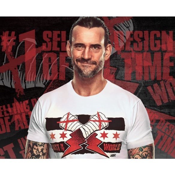 Áo Nam CM Punk AEW Chữ Ký Tee Trắng