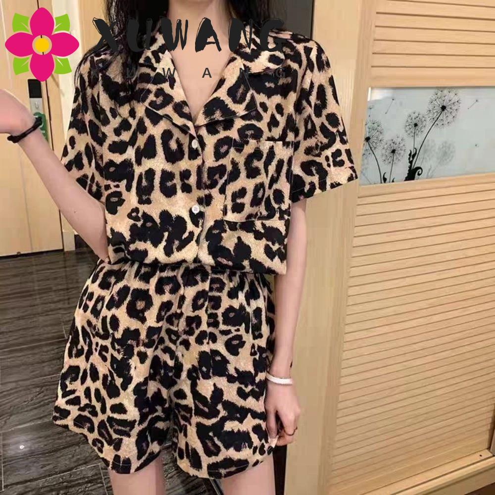 XUWANG Heart Pyjama Suit Nữ Đồ Ngủ Phong Cách Hàn Quốc Nữ Cô Gái