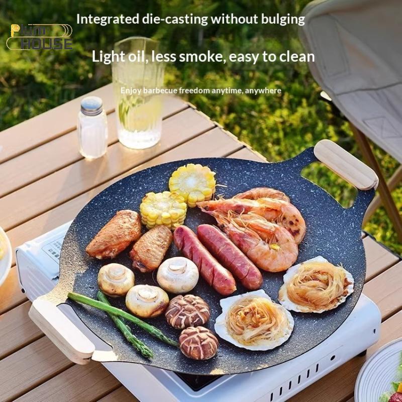 PlumHOUSE Chảo Tròn Nướng Nhôm Hàn Quốc Nonsti Grill Top Griddle Pan Bbq Fry Grill Ngoài Trời Gang T