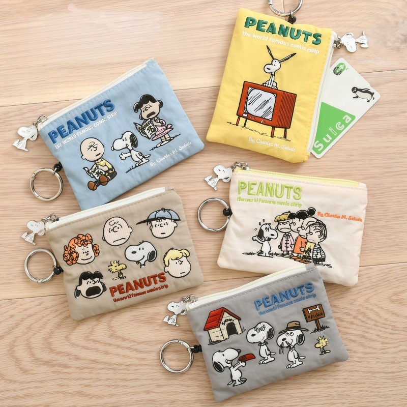 Snoopy Coin Purse Ezlink Card Holder Phim hoạt hình Nhật Bản Dễ thương Dây buộc có thể thu vào Zip T