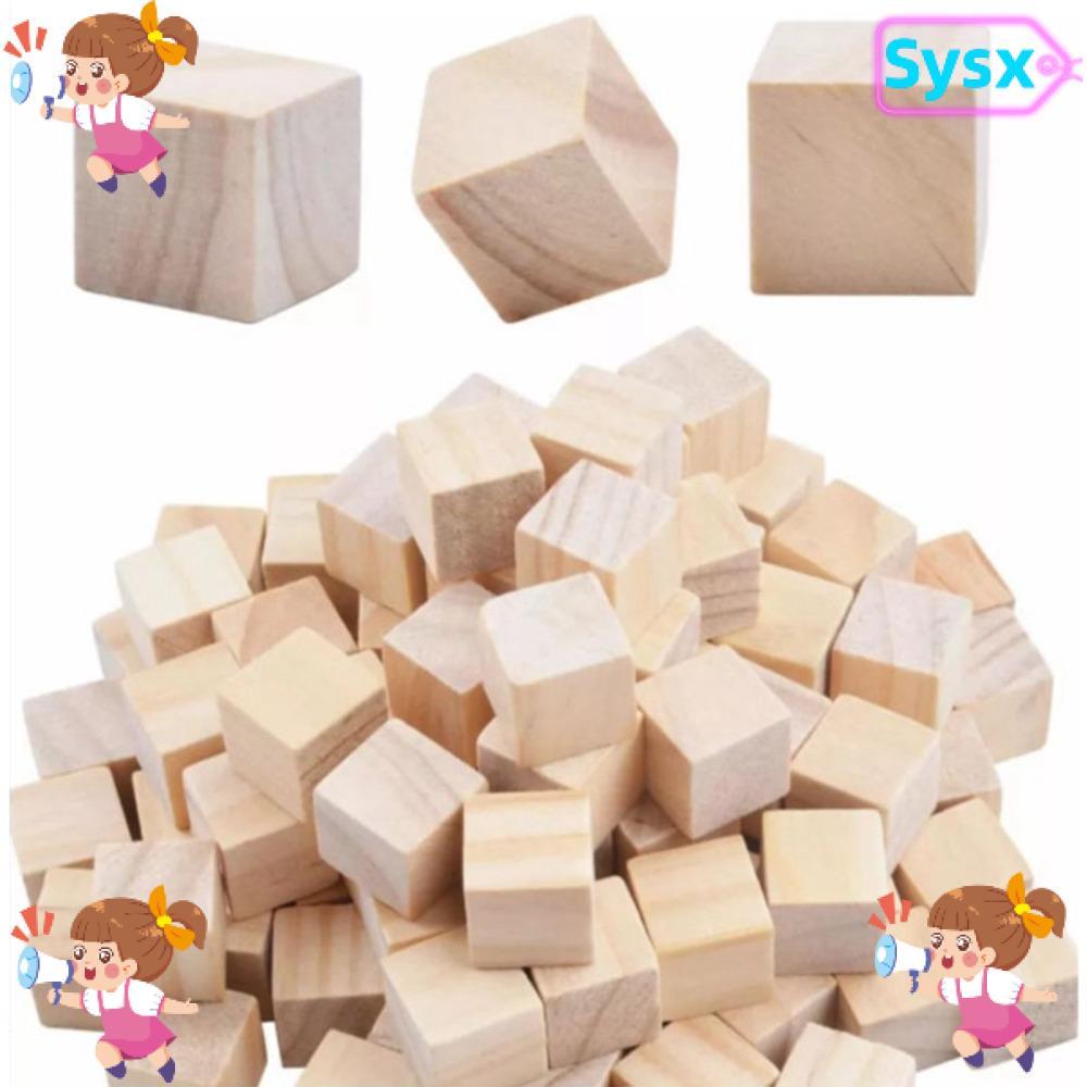 SYSX 100 Khối Gỗ, Khối Gỗ Vuông 2cm, Gỗ Chưa Hoàn Thành Màu Gỗ Bề Mặt Mịn Thủ Công Khối Thủ Công