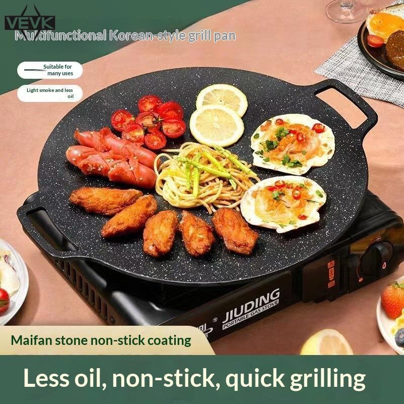 VEVK Chảo Tròn Nướng Nhôm Hàn Quốc Nonsti Grill Top Griddle Pan Bbq Fry Grill Ngoài Trời Gang Thịt N