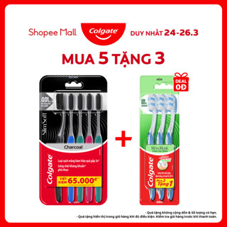 Bộ 5 Bàn chải Colgate SlimSoft Charcoal than hoạt tính kháng khuẩn siêu mềm mảnh