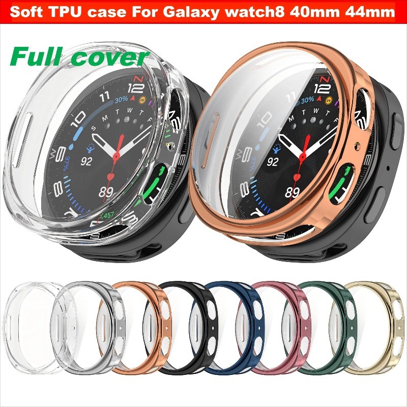 Ốp Bảo Vệ Màn Hình Cho Galaxy watch8 44mm 40mm Vỏ Mạ TPU Mềm + Phim Full Trong Suốt Bảo Vệ Cho Samsu