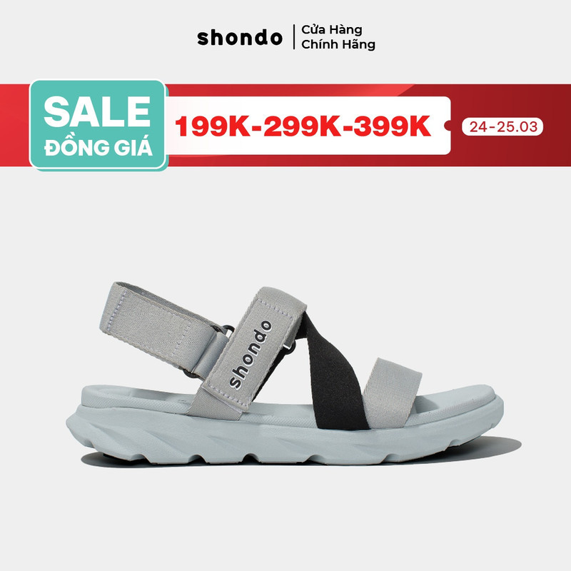 Giày Sandal Unisex Shondo F6 Êm Nhẹ Dễ Mang Màu Xám Phối Quai Đen F6S2011