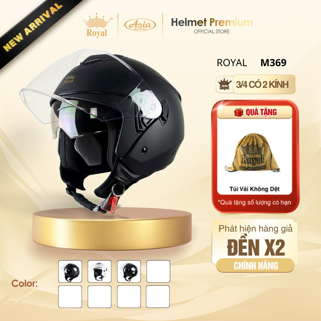 [Độc Quyền] Mũ Bảo Hiểm 3/4 Royal M369 2 Kính, Nón Bảo Hiểm Nhựa ABS, Bảo Hành Chính Hãng 12 Tháng