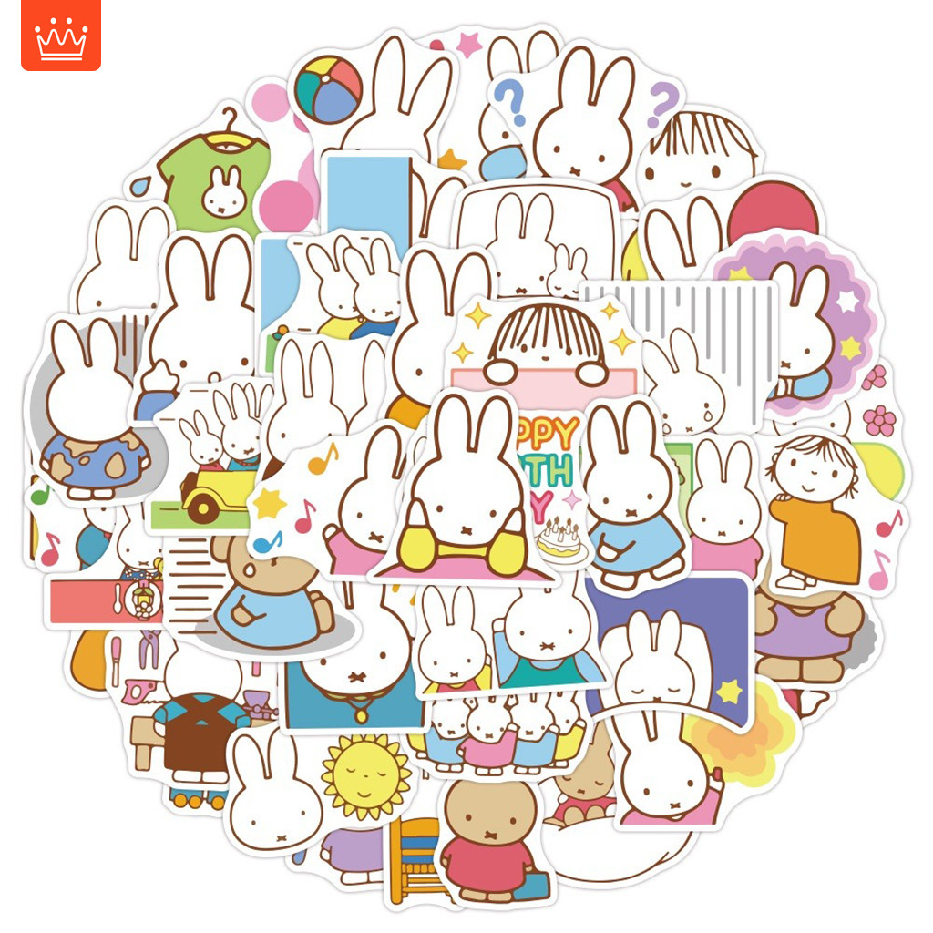 J· Bộ Sticker Miffy Hình Dán Chống Nước Nhãn Dán Tem Dán Graffiti Phim Hoạt Hình Cho Trẻ, 50 tờ
