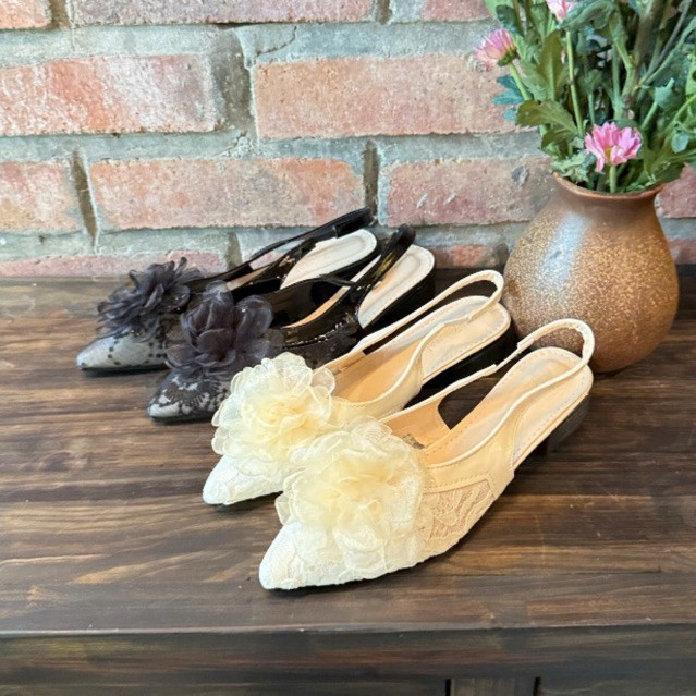 Sandal Nữ Mũi Nhọn - Giày Sục Nữ Slingback Nơ Hoa Trang Trí Dịu Dàng Thanh Lịch - A623