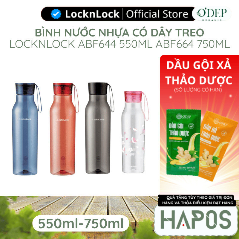 Bình nước nhựa LocknLock Eco Bottle có dây treo, an toàn cho sức khỏe ABF644 550ML ABF664 750ML - HA