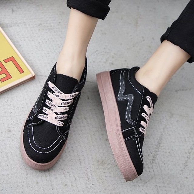 YD5 ✨ Nữ Retro Canvas Giày Sneaker Sọc Thấp Top Phối Ren Thời Trang Sinh Viên Giày Thể Thao Sneaker