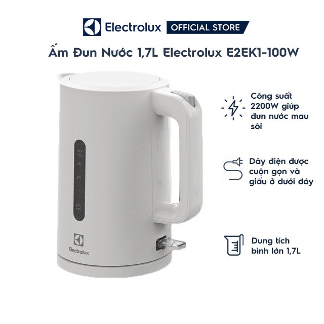 [Hỏa tốc 1h] Bình đun siêu tốc Electrolux 1.7 lít E2EK1-100W