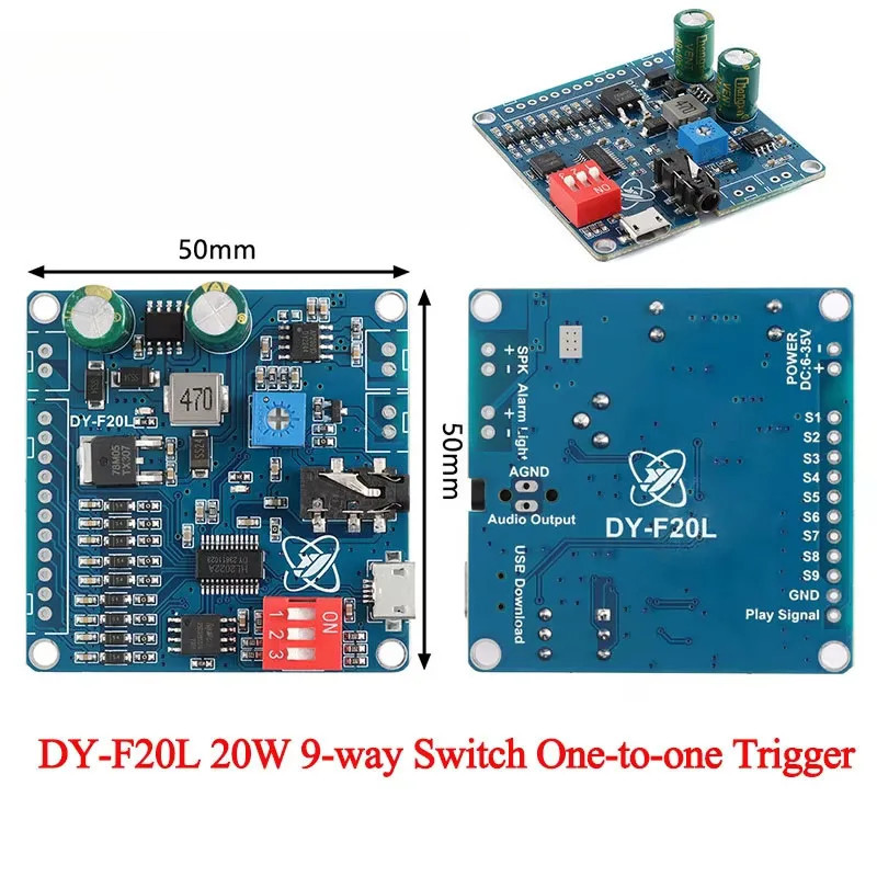 2 Cái / 1 Cái DY-F20L 12V 24V 10W 20W Giọng Nói MP3 Mô Đun 9 Chiều Kích Hoạt Một Sang Một Âm Thanh 3