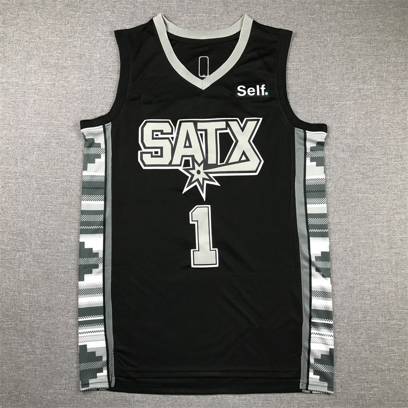 Áo bóng rổ thêu Spurs Vest 1 #Wen Thông báo Ban Yama Wen Ban Yama23 Đen