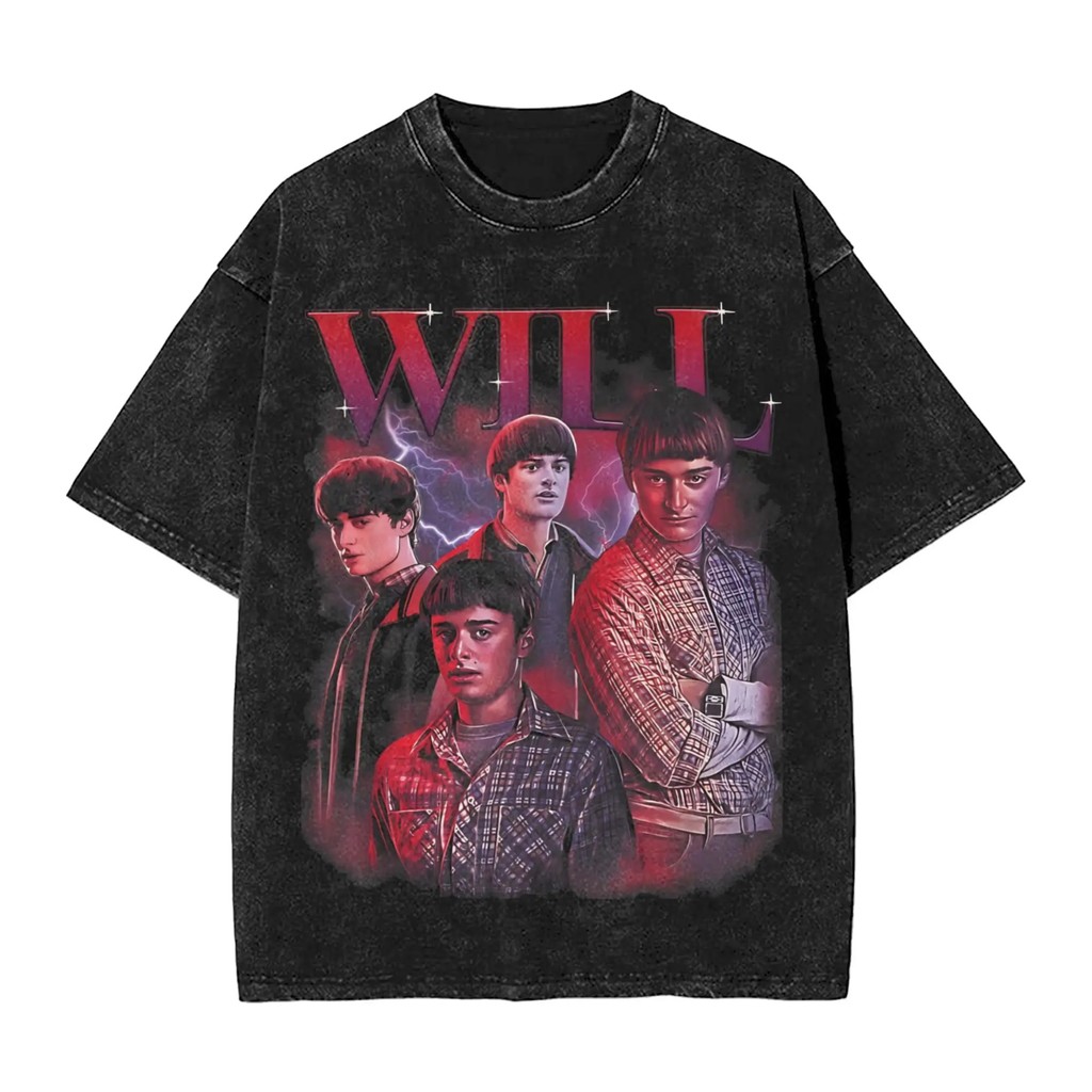 Áo thun ngắn tay Stranger Things - Cotton Hạng Nặng 100%, Hình Elevent, Joyce và Steve Harrington