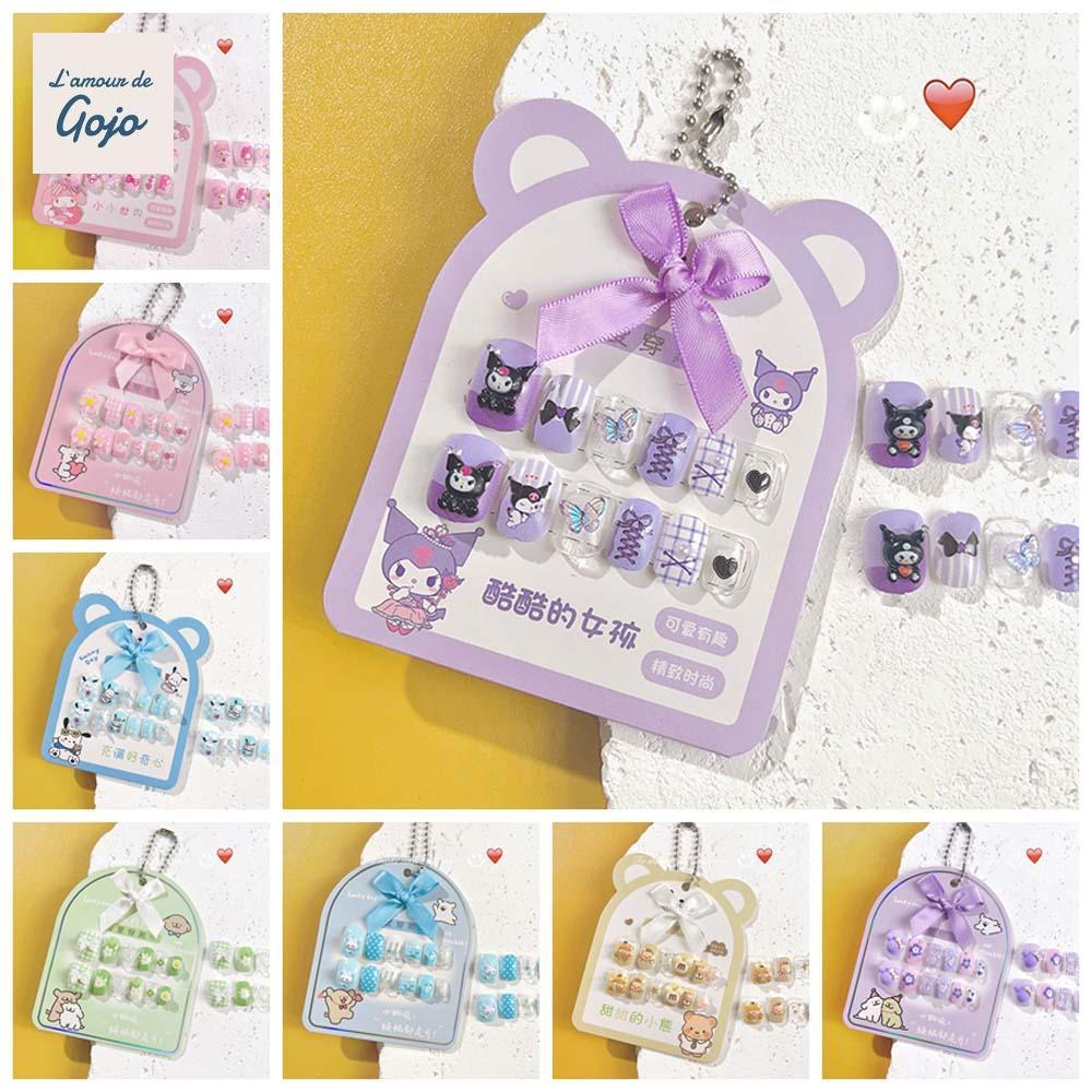 GOJO 12 Cái / bộ Trẻ Em Móng Tay Giả, Kuromi My Melody Trẻ Em Hoạt Hình Móng Tay Giả, Full Cover Món