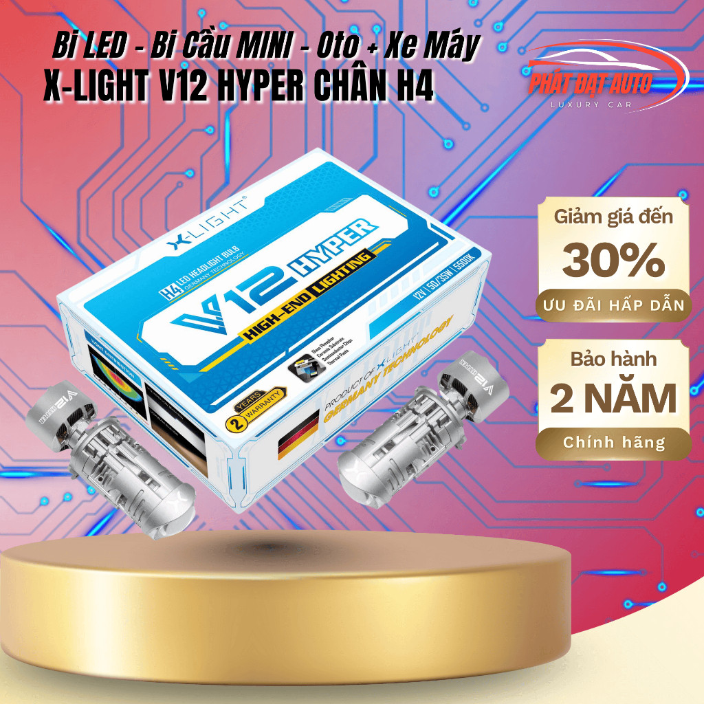 Bi Led Mini Xlight V12 Hyper chân H4 35W/50W 5500K bi cầu mini lắp ô tô xe máy như zin - LuxuryCars