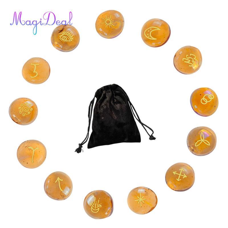 13x Runes Set Công cụ giải phẫu Túi dây rút Thủy tinh Runes Món quà phù thủy