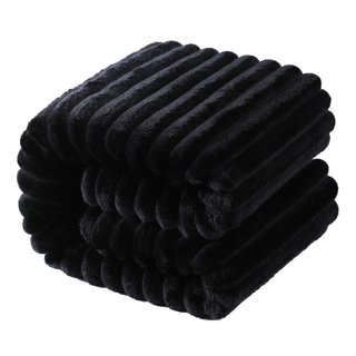 Chăn giường đôi Flannel sang trọng NTBAY, Chăn nhẹ mềm mại và ấm áp 60X80 inch có họa tiết sọc Chăn trải giường cho giường Sofa Ghế Sofa Tất cả các mùa, 60 "x80", Đen