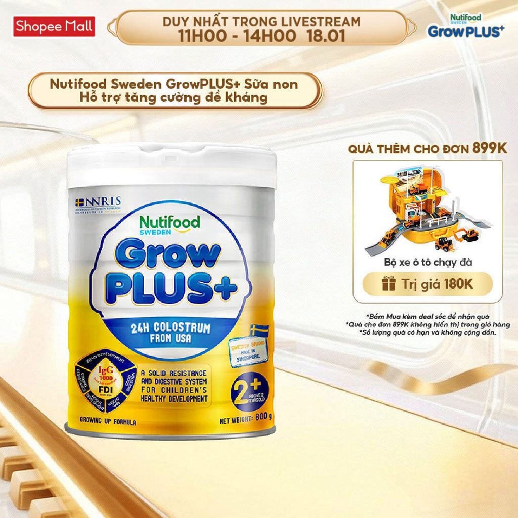 Sữa bột Nutifood GrowPLUS+ Sữa Non 2+ 24h hỗ trợ tăng đề kháng (Lon 800g)