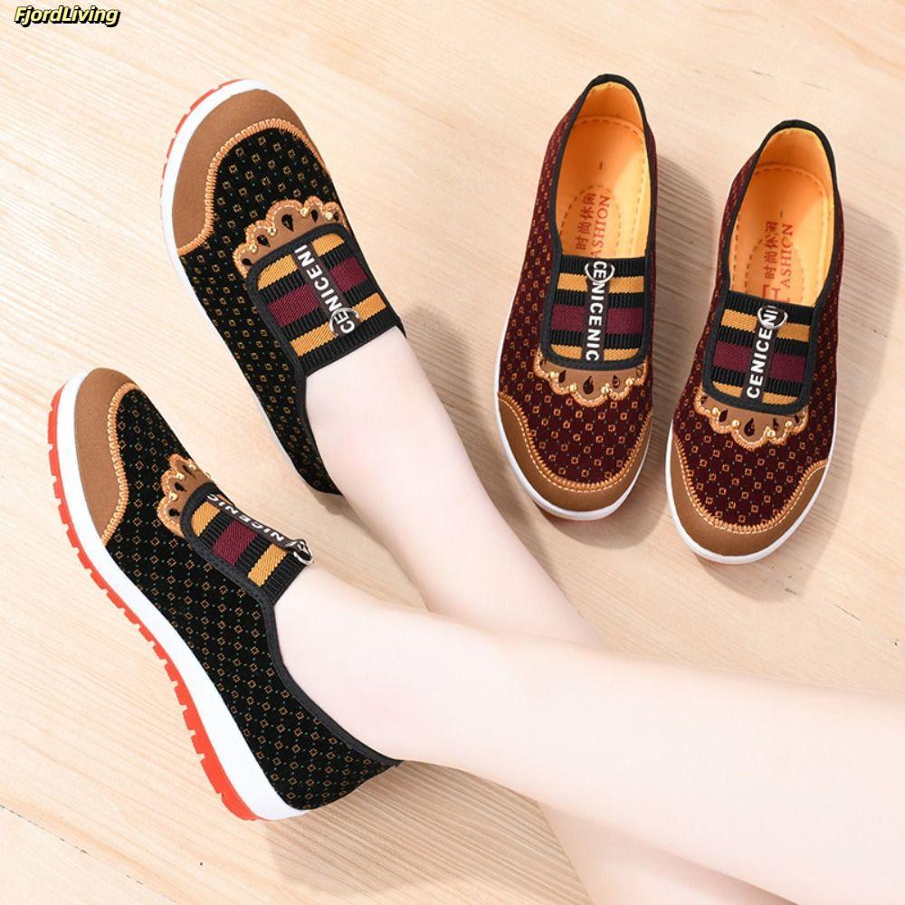 FJORDLIVING Giày vải Bắc Kinh cũ, Giày vải phẳng Bắc Kinh cũ, Giày vải miệng tròn thông thường thoáng khí nóng bỏng Xuân thu