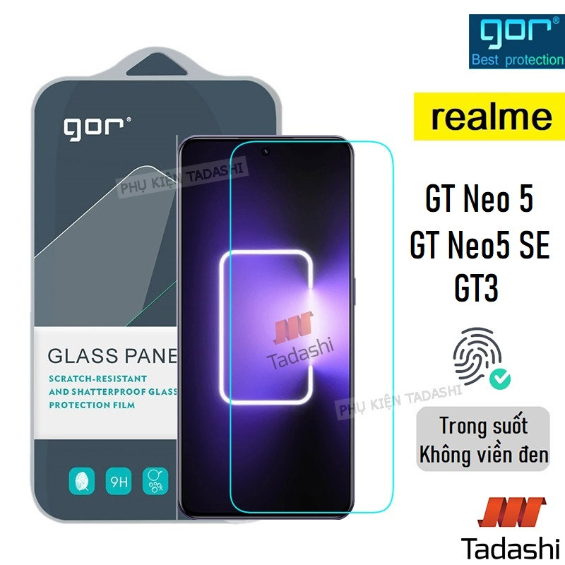 Kính Cường lực Gor Realme GT Neo 5/ GT Neo 5 SE, Realme GT3/ GT2/ GT 5G/ GT2 Pro Trong Suốt 9H Vát 2