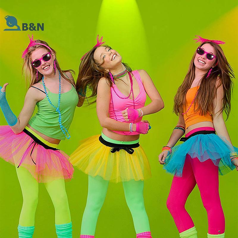 XeR 1 Bộ 1980s Prom 80s Găng Tay Nelace Miếng Lót Đầu Gối Bộ Vòng Tay Prom Trang Phục Cho Bé Gái Dự 