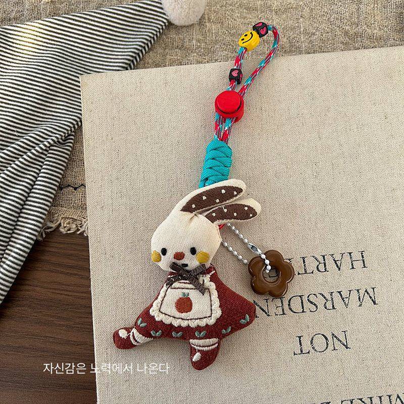 Fabric Cotton Filled Cartoon Bear Rabbit Keychain Trendy Apron Rabbit Brooch Pendant All-Match Bag P