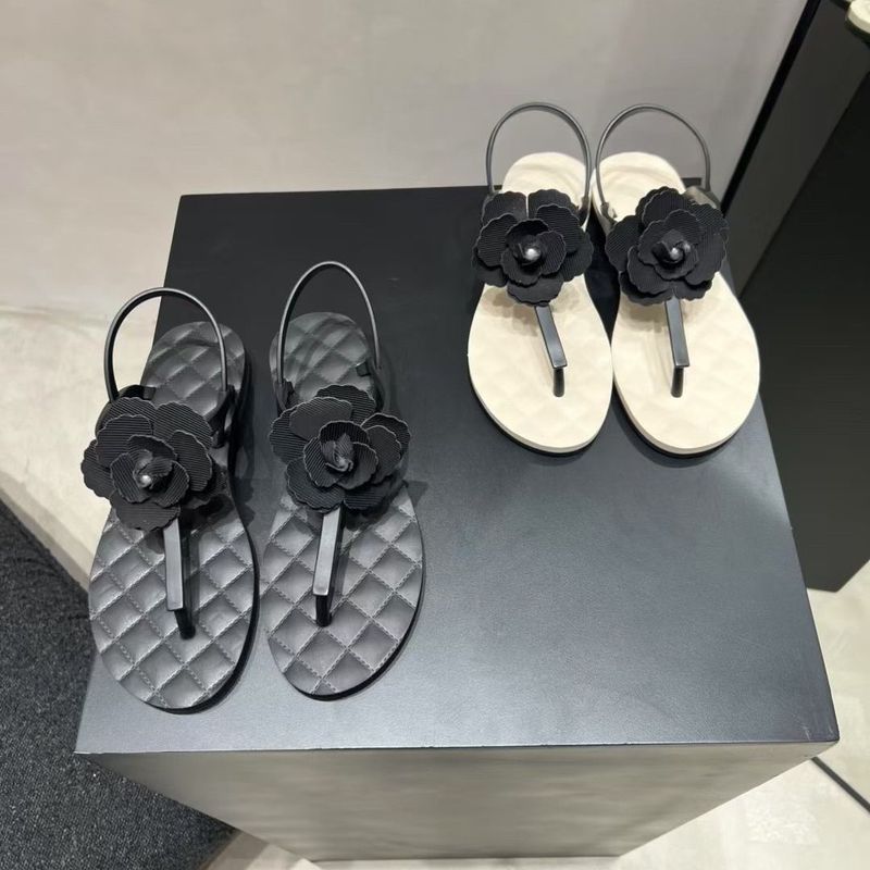 Mùa Hè 2025 Phong Cách Mới Camellia Flip-Flops Nữ Flip-Flops Flip-Flops Buckle Strap Color-Blocking 
