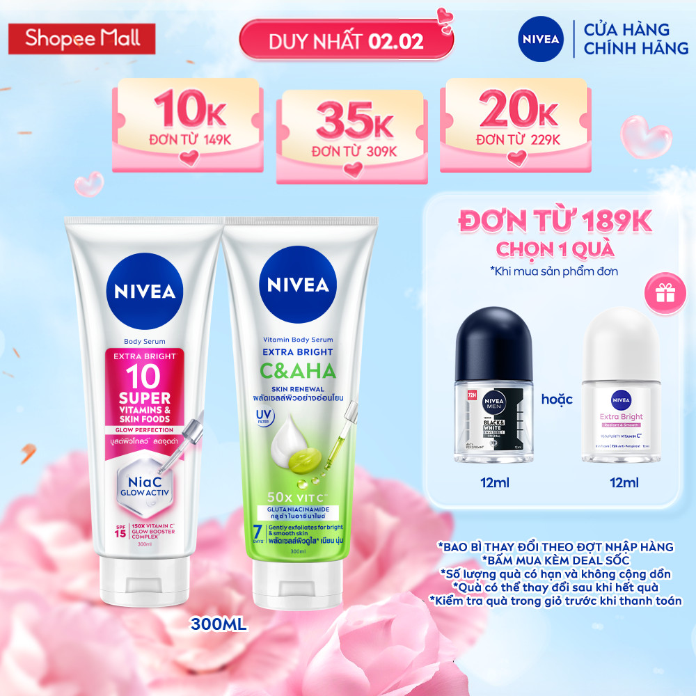 Serum dưỡng thể NIVEA 10 Super Vitamins & Skin Foods Sáng Da/Vitamin Extra Bright C&AHA Dưỡng Sáng (