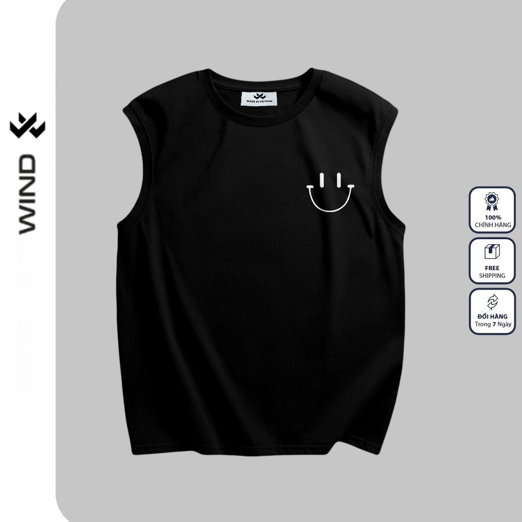 Áo Ba Lỗ Unisex Wind Clothing Form Rộng Mặt Cười Tanktop Sát Nách Oversize Nam Nữ 100% Cotton