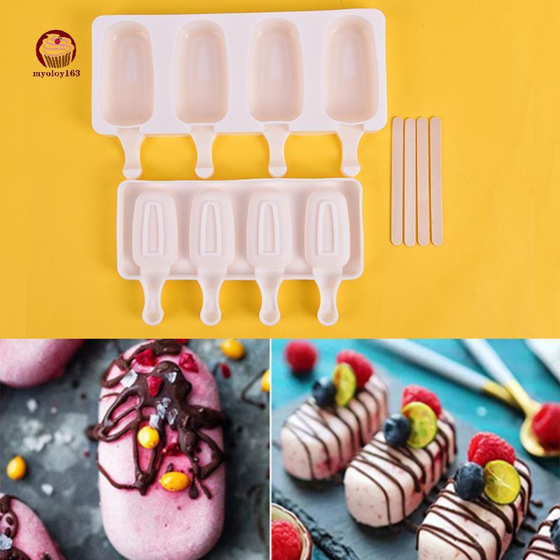 Myoloy Silicone Frozen Ice Cream Mold Juice Popsicle Maker Ice Lolly Mold - 4 Cell TH