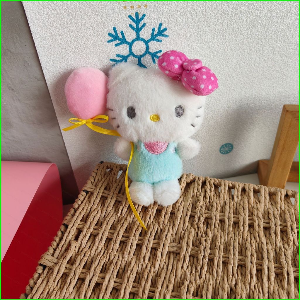 GC Sanrio Hello Kitty Plushie Hawaii Lông Đen Sang Trọng Móc Khóa Túi Quyến Rũ
