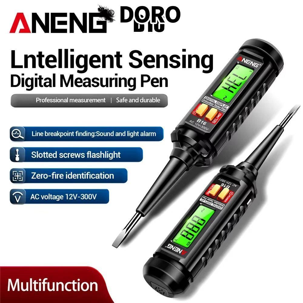 Máy dò điện áp DORO, Bút kiểm tra điện áp hiển thị kỹ thuật số cảm biến thông minh, ANENG B16 12V-30