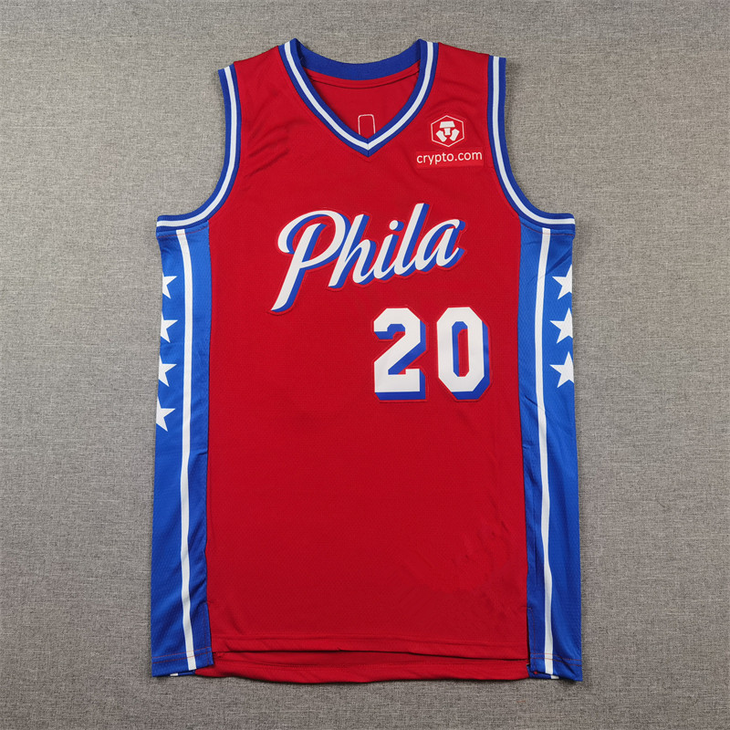 Bán buôn áo bóng rổ thêu Philadelphia 76ers màu đỏ