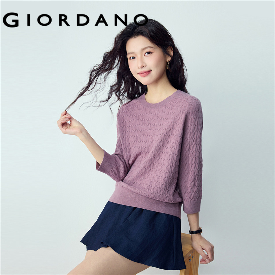 GIORDANO WOMEN Cable knit 3/4 raglan sleeve sweater 13356230