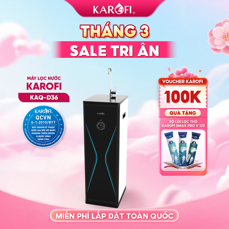 [TẶNG BỘ LÕI] Máy lọc nước RO Mỹ 10 lõi KAROFI KAQ-D36 - Cụm lõi Smax hiệu suất cao - Lắp miễn phí