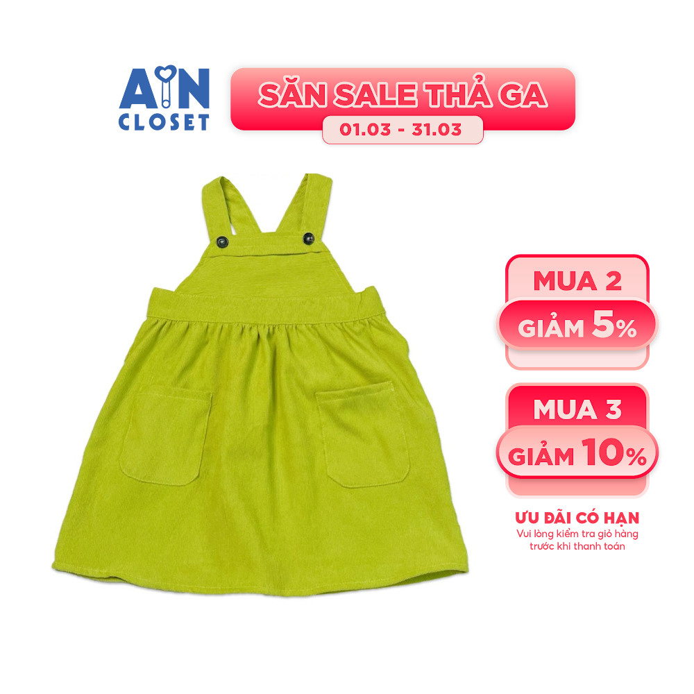 Váy yếm bé gái Xanh chuối nhung tăm - AICDBGERISRY - AIN Closet