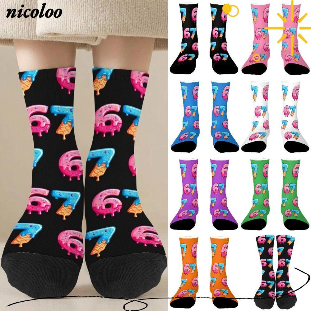 Tất kem NICOLOO 67 Meme, Tất dài tròn 67 Meme thoáng khí ấm áp, Vớ sáng tạo Cotton nhẹ hoạt hình vui