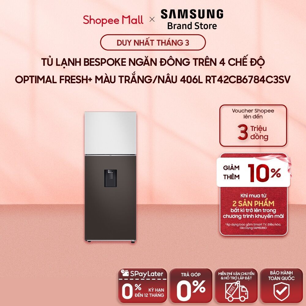 [MIỄN PHÍ VẬN CHUYỂN] Tủ Lạnh Samsung Bespoke Ngăn Đông Trên 4 Chế Độ Optimal Fresh+ màu Trắng/Nâu 4