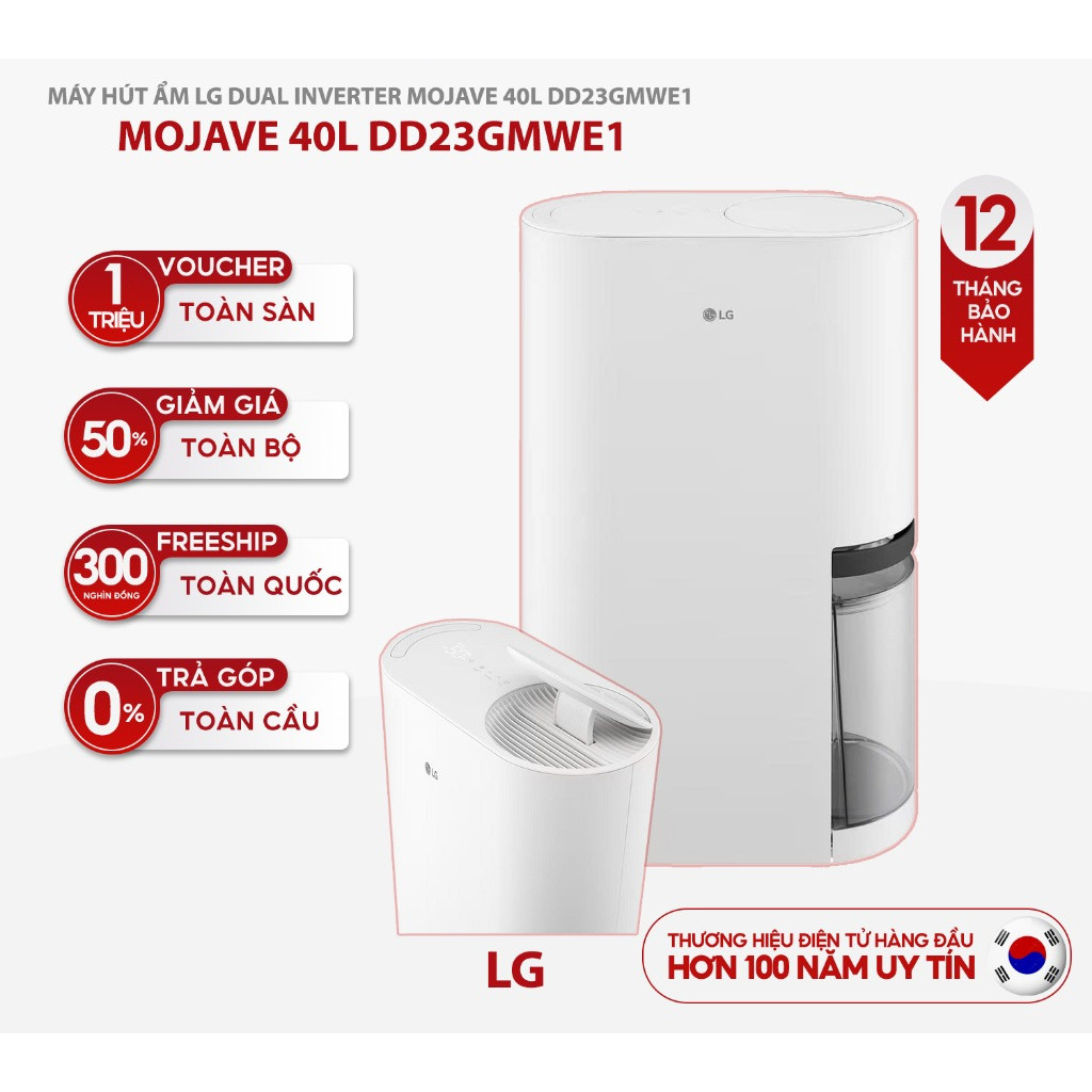 Máy hút ẩm LG Chính Hãng Dual Inverter Mojave 40L DD23GMWE1/DD20GMWE1