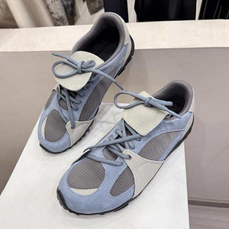 Cowhide Version~Korean-style blue genuine leather lace-up German training shoes for women, thick-sol