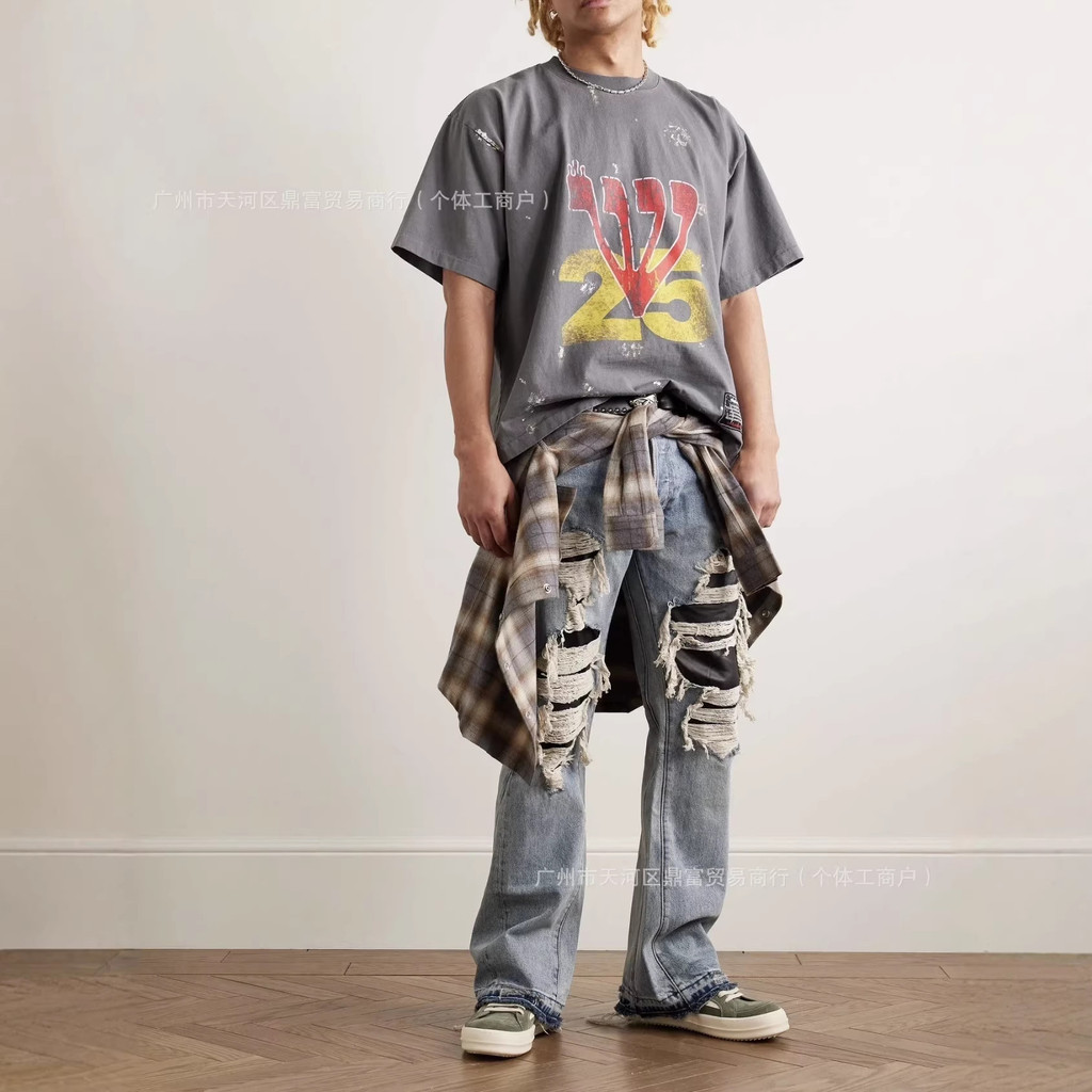 UQH9 RRR-123 SS25“FATHER AGENCY’.Things I love T Washed and distressed short-sleeve shirt T Shirt