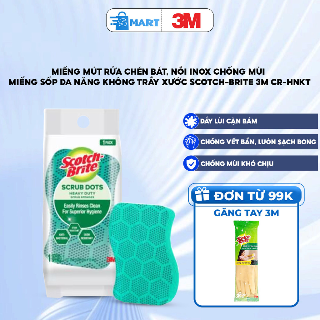 Miếng mút rửa chén bát, nồi inox chống mùi miếng sốp đa năng không trầy xước Scotch-Brite 3M CR-HNKT