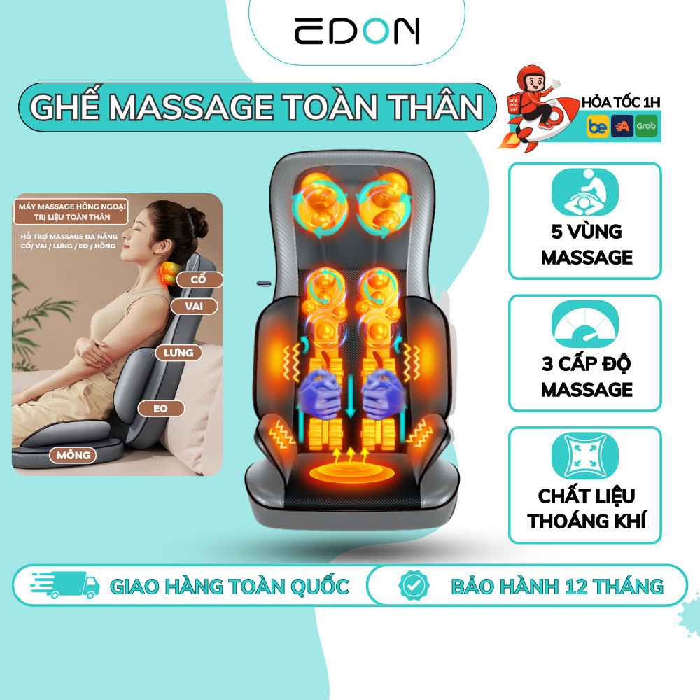 Ghế Massage Toàn Thân EDON Cao Cấp Massage Cổ Vai Lưng Eo, Rung Đệm Mông, Túi Khí Kết Hợp Nhiệt Hồng Ngoại