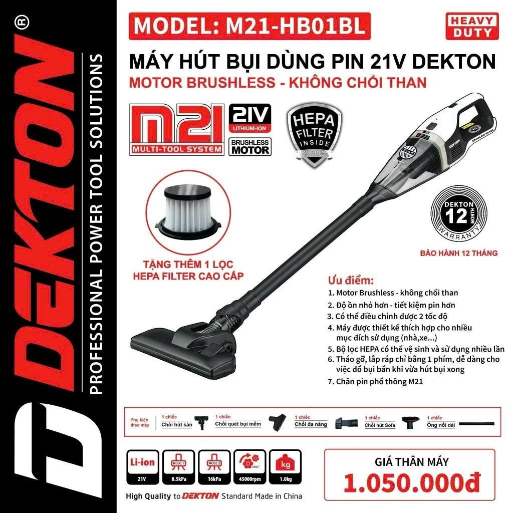 Máy hút bụi pin Dekton motor không chổi than M21 - HB01BL- VN máy móc