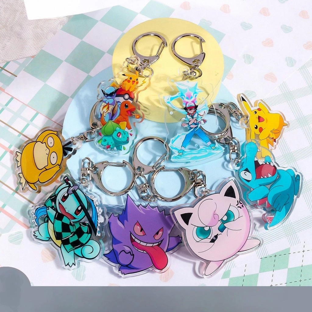 Móc khóa Pokemon Anime Mica Acrylic Gengar Pikachu Squirtle Jigglypuff Totodile Ash Ketchum trang tr