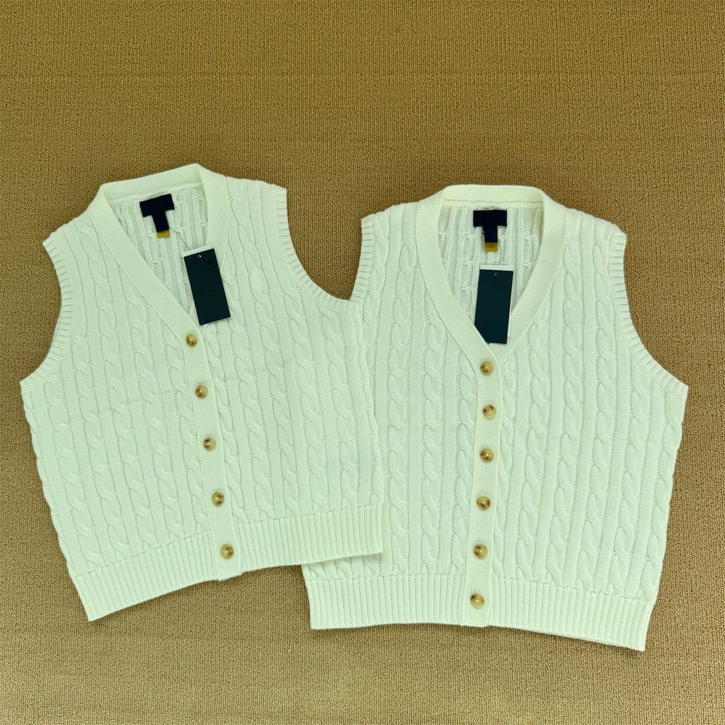 JHNW RL Little Horse Logo Embroidered Pure Cotton Cable Knit Sweater Vest for Older Children