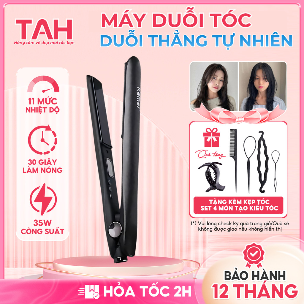 Máy Duỗi Tóc Kemei KM-959 Cao Cấp Phủ Ceramic Chống Rít, Màn Hình LCD Chỉnh Nhiệt, Duỗi Thẳng Nhanh 