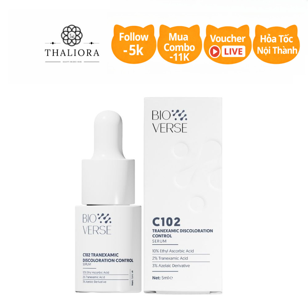Tinh Chất Bioverse C102 Tranexamic Discoloration Control giúp sáng khỏe da, mờ thâm, hạn chế lão hóa